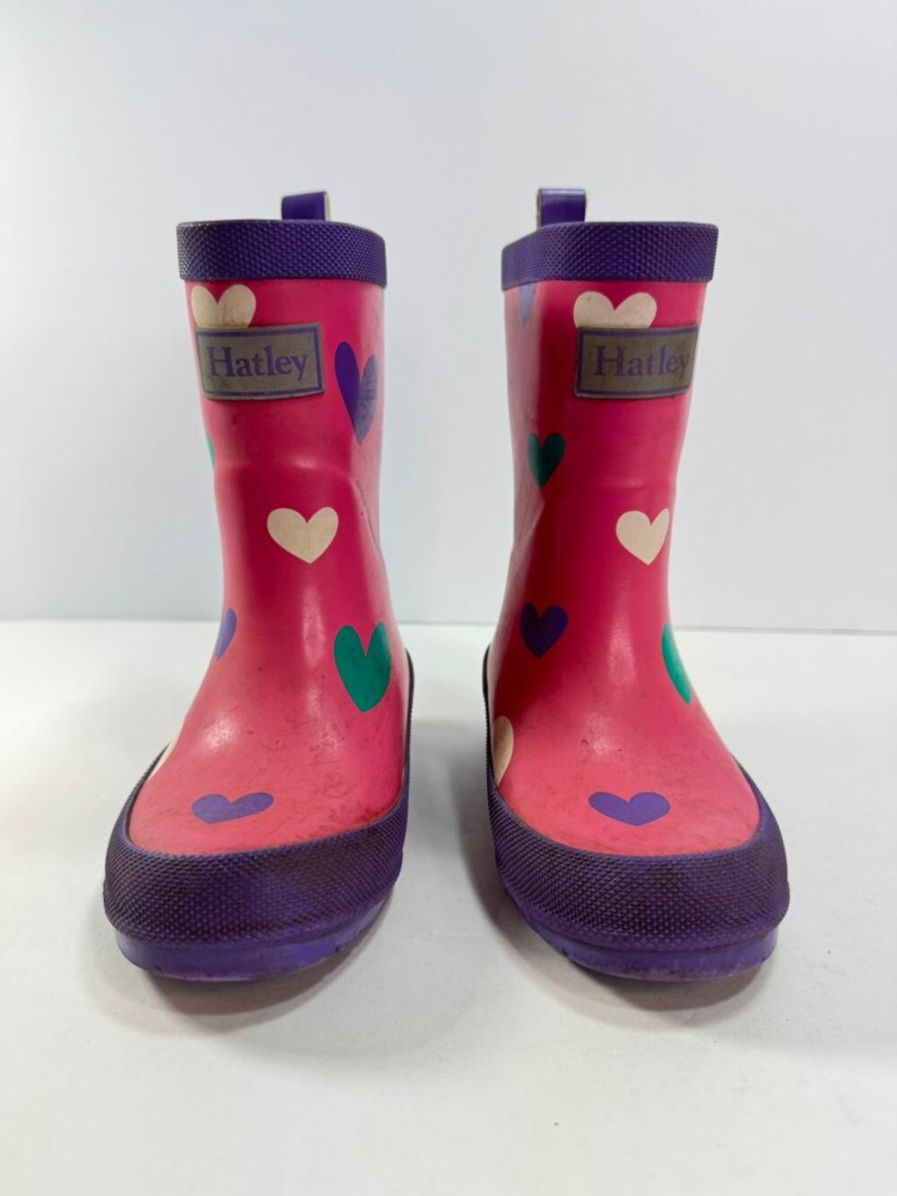 Hatley Pink & Purple Hearts Rubber Rain Toddler Boots sz 9